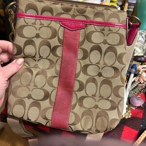 Coach Tan and Pink Signature Crossbody Bag